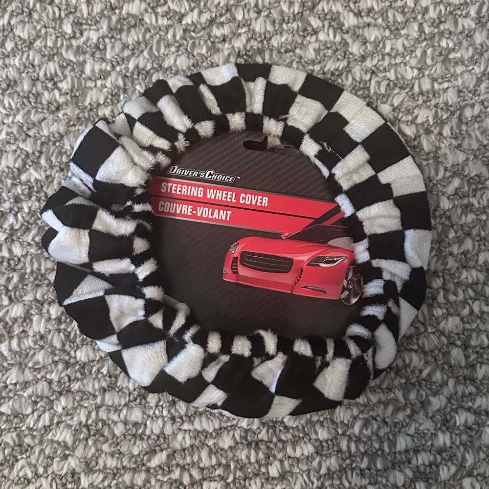 Black and White Checkered Steering Wheel Cover